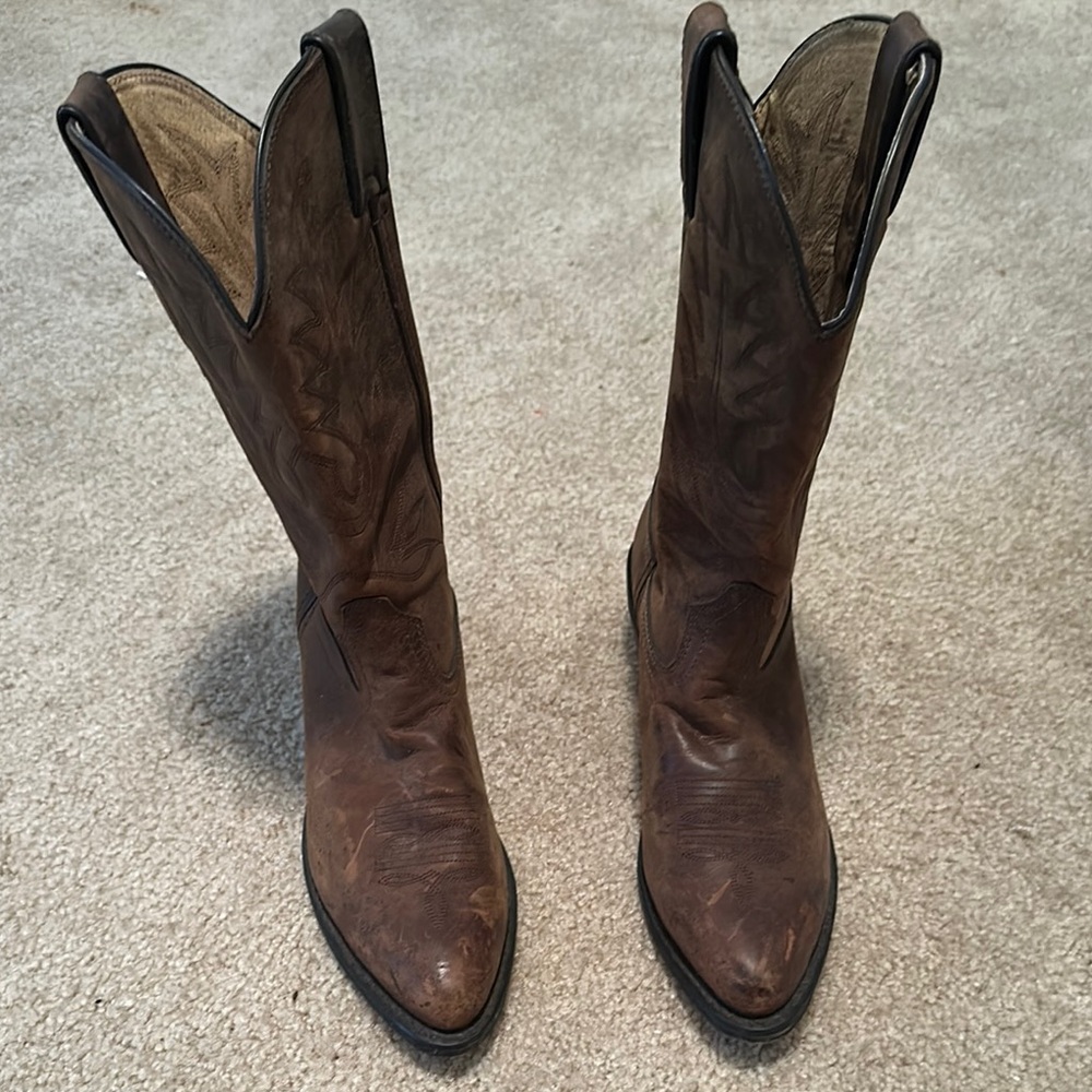 Durango Brown Leather Heeled Boots with Western Stitching